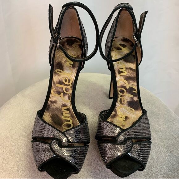 SAM Edelman PAISLEY Sequin Ankle Strap Platform Gray silver Size 8 - Picture 6 of 14